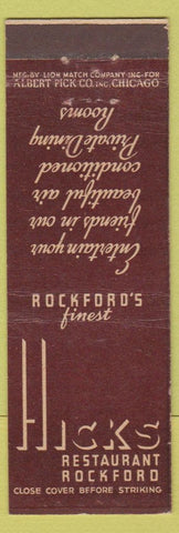 Matchbook Cover - Hicks Restaurant Rockford IL