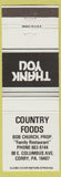 Matchbook Cover - Country Foods Corry PA Bob Church White