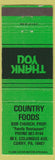 Matchbook Cover - Country Foods Corry PA Bob Church Green
