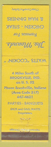 Matchbook Cover - The Mounds Restaurant Brookville IN yellow