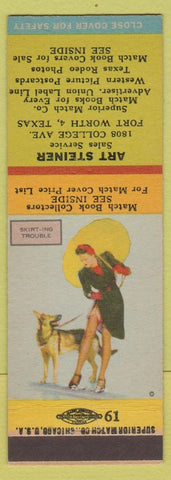 Matchbook Cover - Art Steiner Sales Advertising Fort Worth TX pinup
