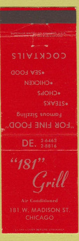 Matchbook Cover - 181 Grill Chicago IL red