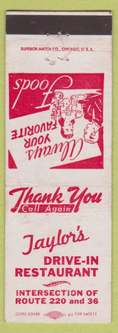 Matchbook Cover - Taylor's Drive In Restaurant NO TOWN
