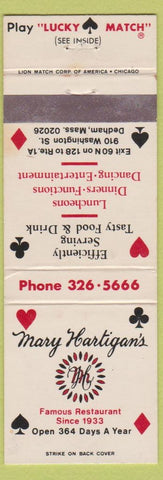 Matchbook Cover - Mary Hartigan's Restaurant Dedham MA