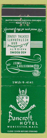 Matchbook Cover - Bancroft Hotel Worcester MA