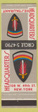 Matchbook Cover - Headquarters Restaurant New York City