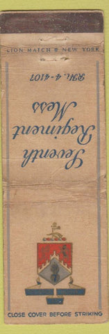 Matchbook Cover - Seventh Regiment Mess Military POOR