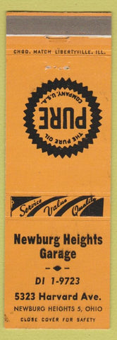 Matchbook Cover - NEwburgh Heights Garage Pure oil gas OH light orange