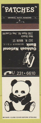 Matchbook Cover - Oshkosh National Bank WI panda bear