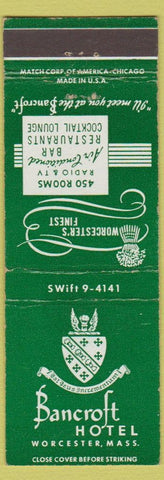 Matchbook Cover - Bancroft Hotel Worcester MA