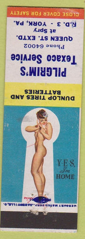 Matchbook Cover - Pilgrim's Texaco oil gas Dunlop Tires York PA pinup