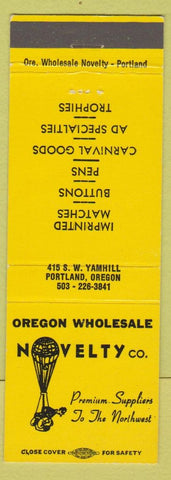 Matchbook Cover - Oregon Wholesale Novelty Portland OR advertising