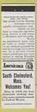 Matchbook Cover - South Chelmsford MA Perkins Americana Tourism white
