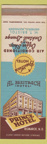 Matchbook Cover - Prince Hotel Bismarck ND