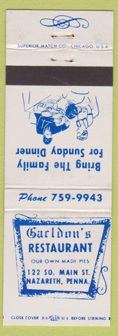 Matchbook Cover - Garldon's Restaurant Nazareth PA
