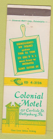 Matchbook Cover - Colonial Motel Gettysburg PA