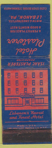Matchbook Cover - Hotel Plasterer Lebanon PA CREASE