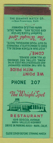 Matchbook Cover - Wright Spot Restaurant Napa CA