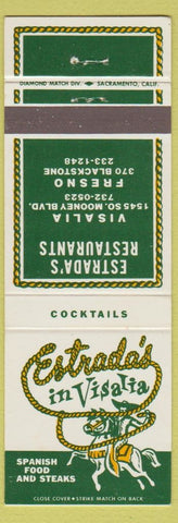 Matchbook Cover - Estrada's Restaurants Visalia Fresno CA