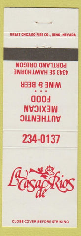 Matchbook Cover - LA Casa de Rios Mexican Food Portland OR