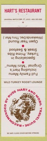 Matchbook Cover - Hart's Restaurant Wild Turkey Roost Meredith NH