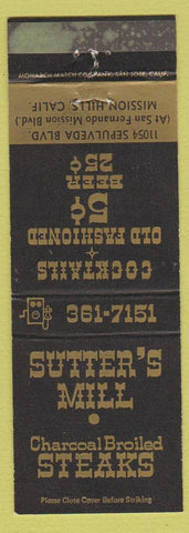 Matchbook Cover - Sutter's Mill Steaks Mission Hills CA