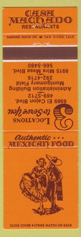 Matchbook Cover - Casa Machado Restaurants San Diego CA