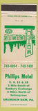 Matchbook Cover - Phillips Motel Shamokin Dam PA WEAR