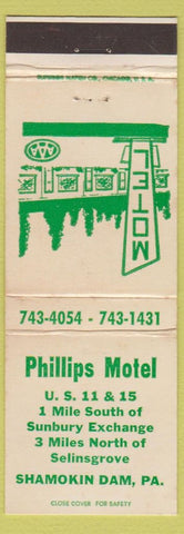 Matchbook Cover - Phillips Motel Shamokin Dam PA WEAR
