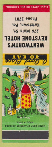 Matchbook Cover - Wentworth's Keystone Hotel Kutztown PA hillbilly