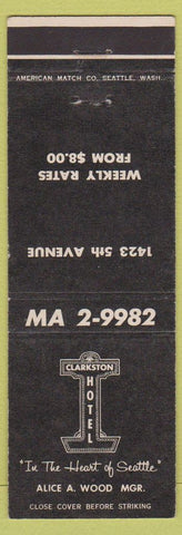 Matchbook Cover - Clarkston Hotel Seattle WA