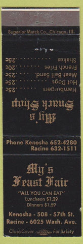Matchbook Cover - My's Feast Fair Kenosha Racine WI