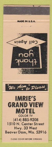 Matchbook Cover - Imrie's Grand View Motel Beaver Dam WI