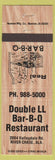 Matchbook Cover - Double LL BBQ River Chase AL