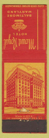 Matchbook Cover - Mount Royal Hotel Baltimore MD