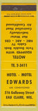 Matchbook Cover - Hotel Motel Edwards Eau Claire WI