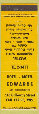 Matchbook Cover - Hotel Motel Edwards Eau Claire WI