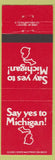 Matchbook Cover - Say Yes to Michigan MI tourism Lansing advertising