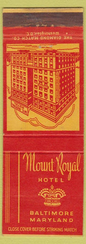 Matchbook Cover - Mount Royal Hotel Baltimore MD