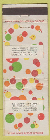 Matchbook Cover - Lovatt's Hat Box Lansdale PA STICKERS