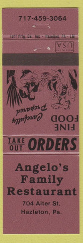 Matchbook Cover - Angelo's Family Restaurant Hazleton PA purple