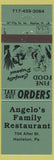 Matchbook Cover - Angelo's Family Restaurant Hazleton PA green