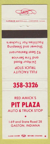Matchbook Cover - Red Amick's Pit Plaza Truck Stop oil gas Gaston IN