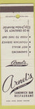 Matchbook Cover - Arnel's Boston MA Sandwich Restaurant