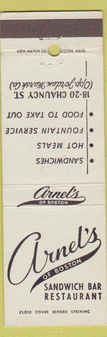Matchbook Cover - Arnel's Boston MA Sandwich Restaurant