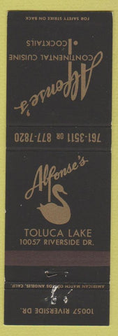 Matchbook Cover - Alfonse's Toluca Lake CA swan