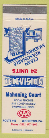 Matchbook Cover - Mahoning Court Lehighton PA