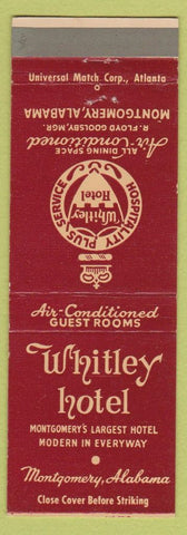Matchbook Cover - Whitley Hotel Montgomery AL CREASE