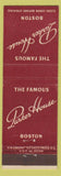 Matchbook Cover - Parker House Hotel Boston MA