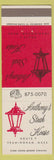 Matchbook Cover - Anthony's Steak House Framingham MA